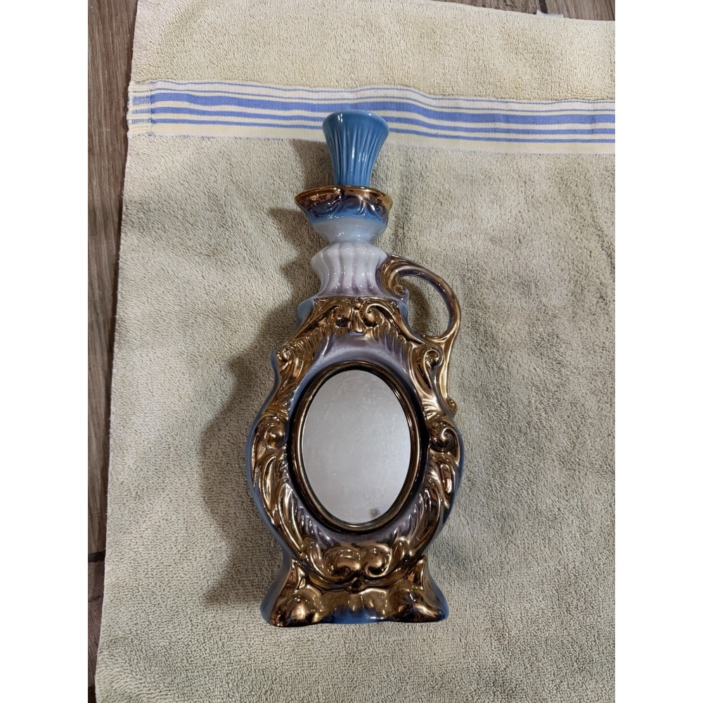Vintage 1975 Jim Beam Blue Gold Whiskey Decanter with Mirror Barware Empty